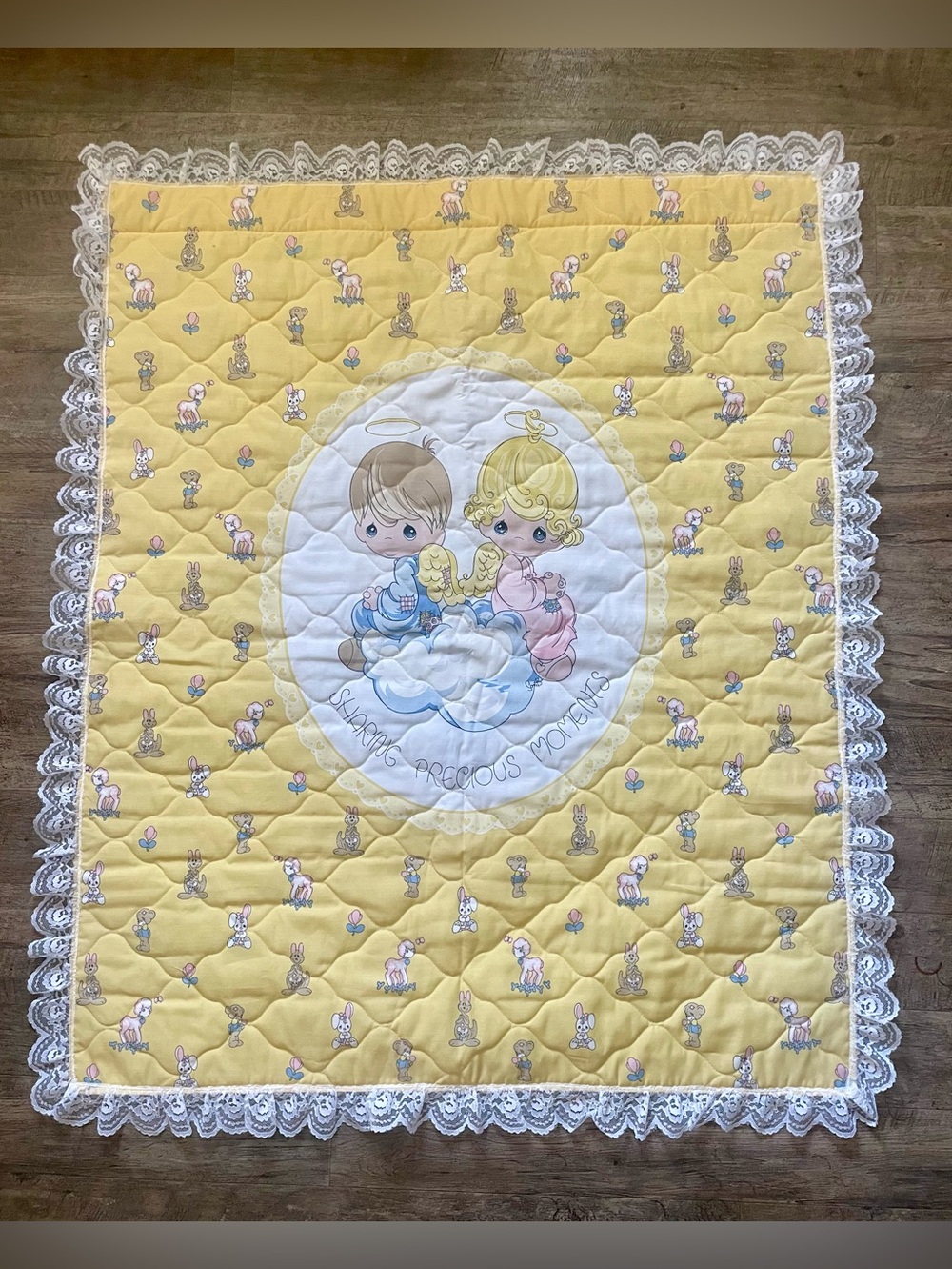 Vintage Precious Moments Quilted Wall Hanging Decor Signed Dated Unisex 36x46